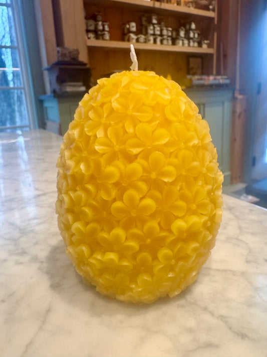 Beeswax Egg Shaped Candle with Flowers- Hand Poured