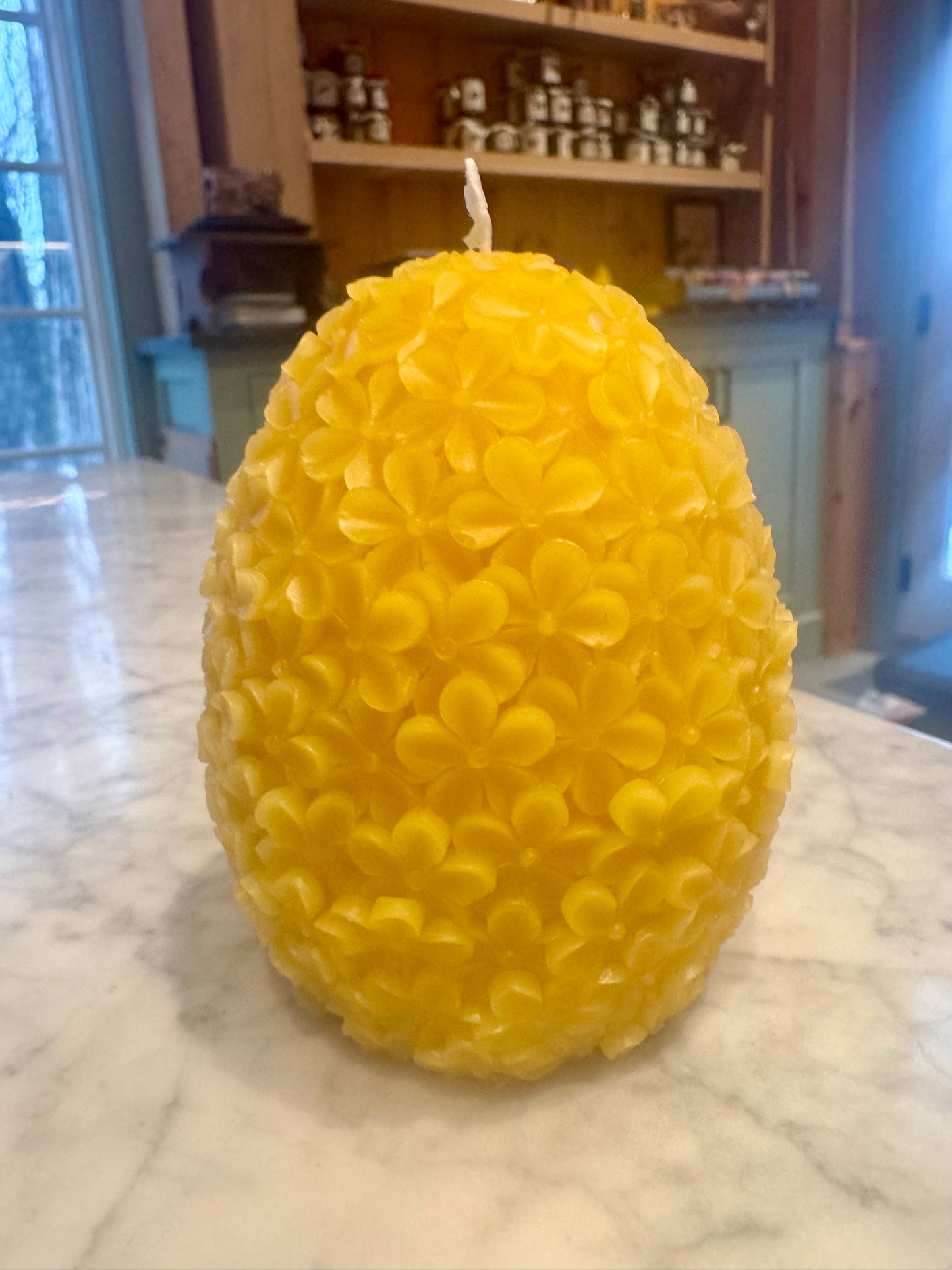 Beeswax Egg Shaped Candle with Flowers